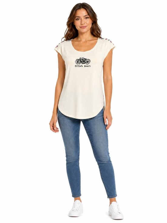 Effie's Heart Tops - EFFIE'S HEART Split Print Bicycle Graphic Multicolor Leaf Tee Top Medium M